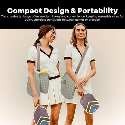 Pickleball Paddle Cover Crossbody bag with Adjustable Strap, Waterbottle holder, Ball Holder, Gifts for Women Men - color: Khaki