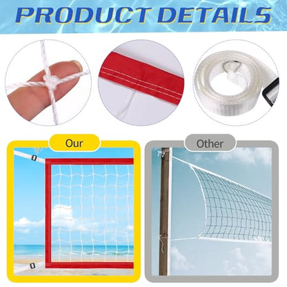 Replacement Pool Volleyball Net Adjustable Length 15ft - 25ft, Portable Volleyball Net for Outdoor Backyard Swimming Pool Beach - color: red