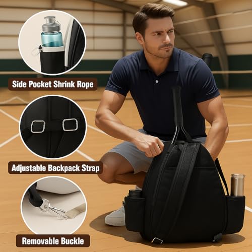 Tennis Bag – Large Capacity Racket Bag for Tennis, Pickleball & Badminton – Water-Resistant & Lightweight - color: BLACK