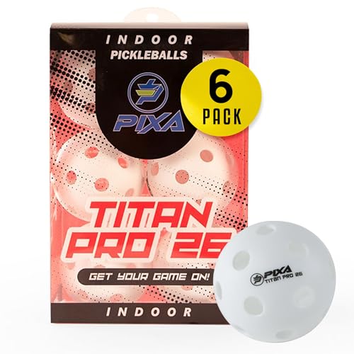 PIXA Titan Pro 26 Indoor Pickleball - USAPA Approved, Durable Indoor Pickleballs, Consistent Bounce, Smooth Flight, Ideal for Competitive Play- Packs of 3, 6, 12, 50 - color: Optic White, size: 6 Pack