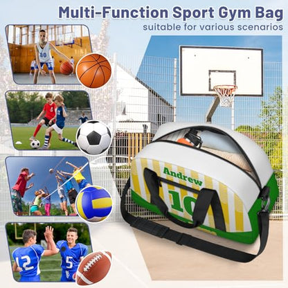 Basketball Soccer Gifts for Boys Girls - Custom Sports Duffle Bag, Personalized Name & Team Bag, Water-Resistant Gym Bag for Basketball, Soccer, Volleyball | Y-Yellow Green - color: Y-Yellow Green