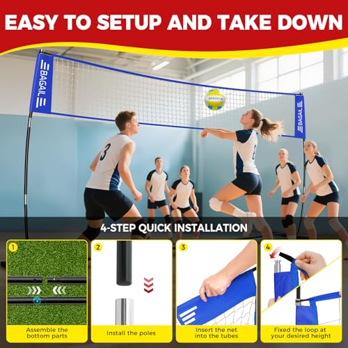 BAGAIL Volleyball Net, 12ft/20ft Portable Volleyball Net for Backyard - Adjustable Height, Heavy-Duty Frame, Freestanding Design - Portable Outdoor/Indoor Volleyball Set with Carry Bag