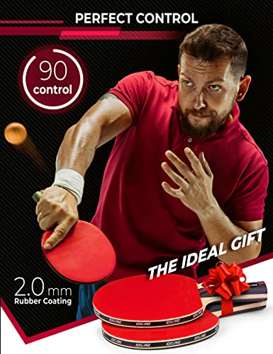 Professional Ping Pong Paddle - Best Table Tennis Racket with Carrying Case ITTF Approved Rubber - Premium Ping Pong Paddles with Top Speed 99 Spin 93 Control 90 for All Levels