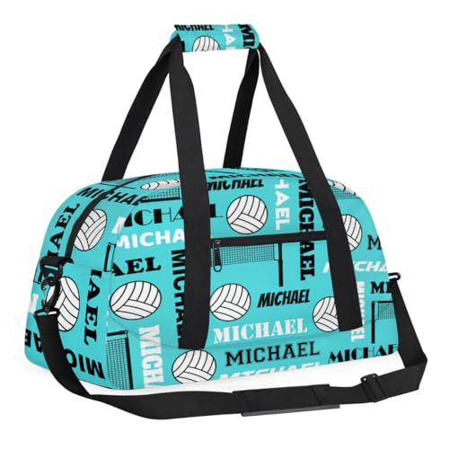 Custom Volleyball Gym Bag Duffel Bag for Women Men, Personalized Name Sport Bag Overnight Bags Customized Travel Weekender Bag, Light Blue - color: Light Blue