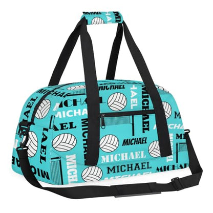 Custom Volleyball Gym Bag Duffel Bag for Women Men, Personalized Name Sport Bag Overnight Bags Customized Travel Weekender Bag, Light Blue - color: Light Blue