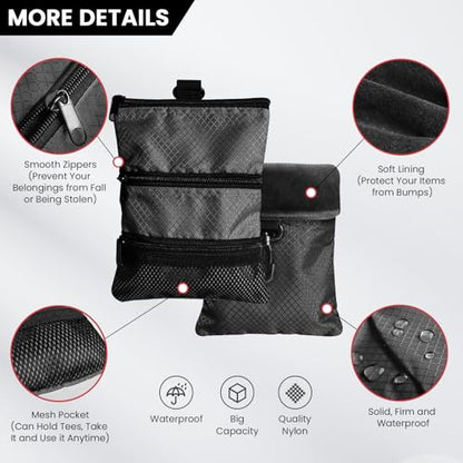 Amy Sport Golf Bag Accessories Valuables Pouch Bags Multi Pocket Zipper Hook with 10 Pcs Wood Golf Tees for Men Women - color: Dark With Brush