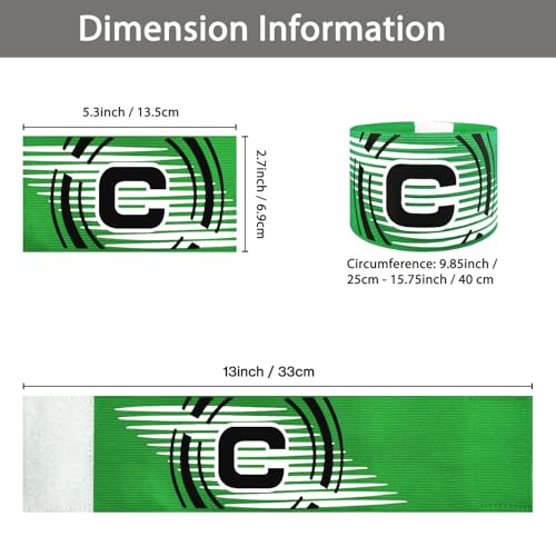 Soccer Captain Armband, 2Pcs Sports Captain Armbands Elastic Protective Arm Badge Adjustable Football Basketball Player Bands Adult Women Men - style: arc-green