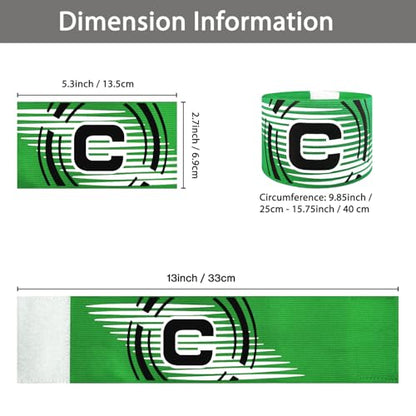Soccer Captain Armband, 2Pcs Sports Captain Armbands Elastic Protective Arm Badge Adjustable Football Basketball Player Bands Adult Women Men - style: arc-green
