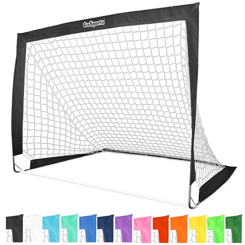 GoSports Portable Soccer Goals for Kids - 13 Color Options - Choose 4 x 3 ft or 6 x 4 ft - Team Tone Pop Up Nets for Backyard - color: Black, style: 4 ft x 3 ft
