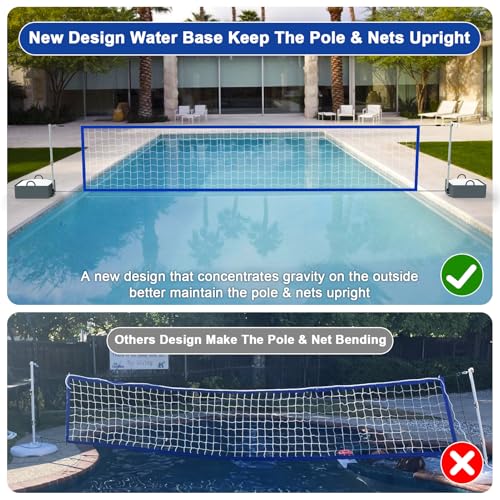 Pool Volleyball Net Set with Bright LED Lights, Solar Volleyball Net with 15-32FT Adjustable Length for Inground Pools, Water Volleyball Net with 2 Balls & Pump for Swimming Pool Party & Games