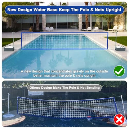 Pool Volleyball Net Set with Bright LED Lights, Solar Volleyball Net with 15-32FT Adjustable Length for Inground Pools, Water Volleyball Net with 2 Balls & Pump for Swimming Pool Party & Games