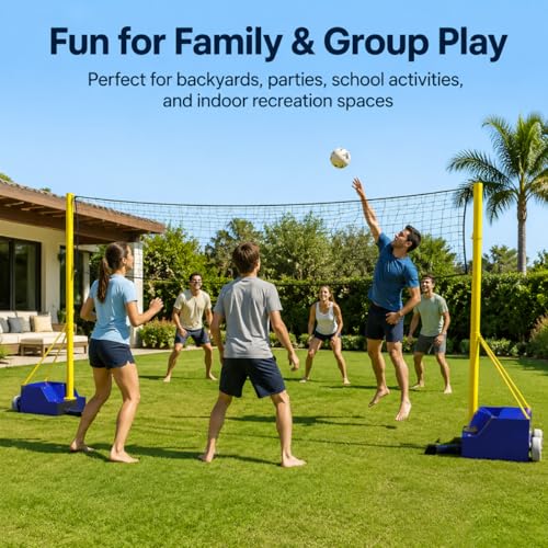 2-In-1Volleyball Poles Indoor&Outdoor,Badminton Net with Wheels Frame Poles W/Volleyball Net/Badminton Netbadminton Net for Backyard Beach Lawn Park
