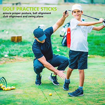 Golf Alignment Stick - Upgraded 48" Golf Sticks Training Aid 2 Pack for Aiming, Putting, Full Swing Trainer, Posture Corrector with Clear Tube Case Golf Gifts for Men Women Golfers