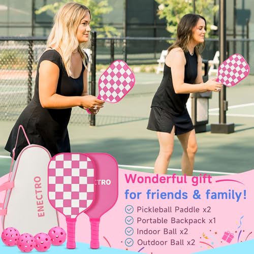Pink Pickleball Paddles Set of 2/4, USAPA Approved Fiberglass Pickle Ball Set with 2/4 Cute Lightweight Pickleball Rackets, 2 Indoor &2 Outdoor Balls, 1 Pickleball Bag for Women, Beginner, Youth