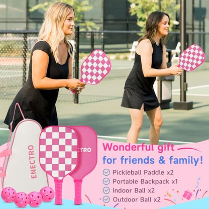 Pink Pickleball Paddles Set of 2/4, USAPA Approved Fiberglass Pickle Ball Set with 2/4 Cute Lightweight Pickleball Rackets, 2 Indoor &2 Outdoor Balls, 1 Pickleball Bag for Women, Beginner, Youth