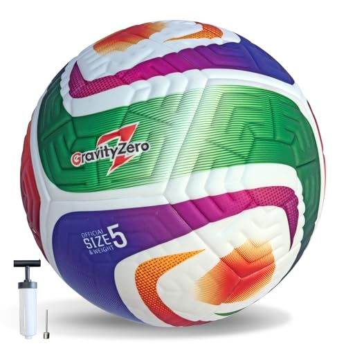 Size 5 Soccer Ball with Pump & Needles –SGS Lab-Tested to Pro Match Standards, Waterproof Seamless TPU Leather, 0.86% Sphericity, 2.3% Air Loss, Indoor Outdoor Match Training for Adults & Youths - color: Blue Green Red （Tri color Gradient）