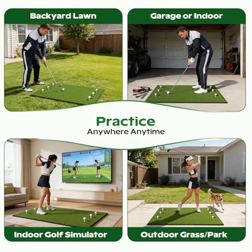 RIKADE Golf Mat - 5x4ft & 6x4ft 26mm-31mm Golf Hitting Mat for Simulators, Backyard, Garage, Indoor & Outdoor Use, Features Dual-Turf Mats with Ball Tray for Chipping and Swing Training - style: 5 x 4 ft, 1.02 in