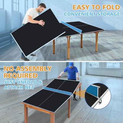 Foldable Ping Pong Table Top for Billiard Table, 6FT/7FT/8FT/9FT Table Tennis Table Topper for Pool Table, Indoor Outdoor Portable Table Tennis Conversion Top w/Net & Foam Padding