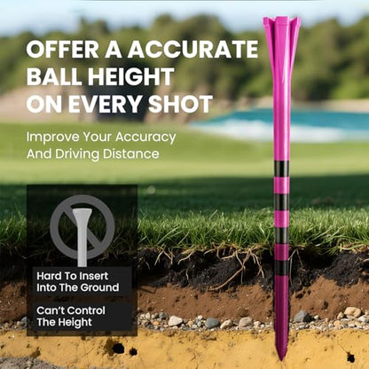 FINGER TEN Extra Long Golf Tees Plastic 4 Inch or 5 Inch Value 50 Pack, Unbreakable & Consistent Height Tees with Reduce Friction, Driving Range Tee Easy to Find in White Pink Green - color: Pink, size: 4 Inch