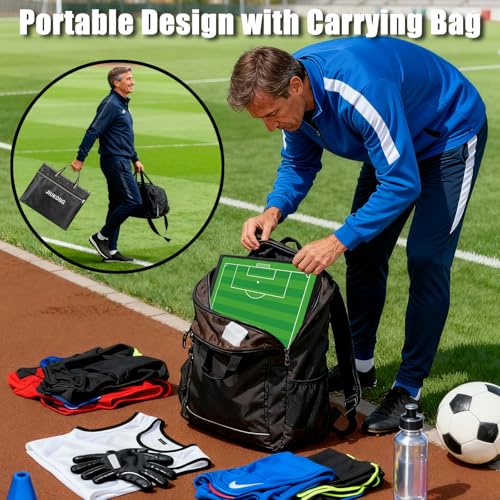 Magnetic Soccer Coaching Board – Portable Dry Erase Whiteboard with Fence Clip, Magnets & Carry Bag, Foldable Clipboard for Soccer Coaches & Players, Ideal Coach Gift - style: Soccer