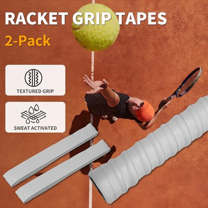 2 Pcs Tennis Racket Grip Tape, Dry Tennis Overgrip Tape, Anti-Slip Absorbent Grip, Racket Overgrip Tape - color: Gray, size: Textured-43.3"x1"x0.03"