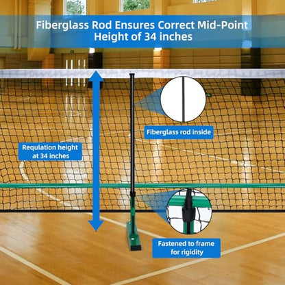 22 FT Pickleball net Portable Outdoor, Pickle Ball net with Metal Frame &Carry Bag, All-Weather Court Pickleball Court for Driveway, Regulation Size 34"/36, Easy Setup