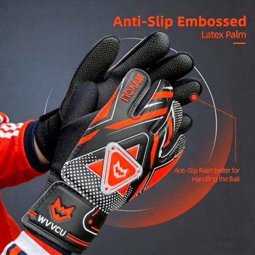 WVVOU Goalkeeper Gloves for Kids Youth, Soccer Goalie Gloves with Double Protection, Anti-Slip Soccer Gloves, Super Grip
