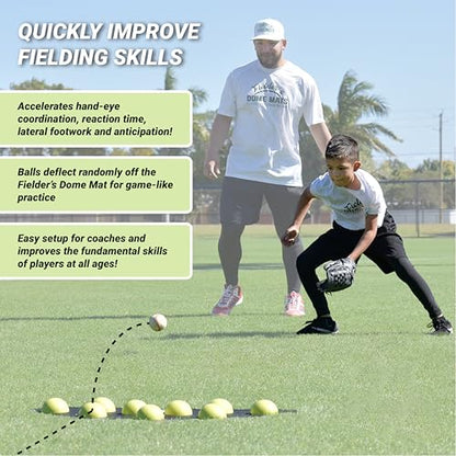Fielder's Dome Mat – Baseball and Softball Bad Hop Training Equipment for Fielding Practice, Agility, Hand-Eye Coordination and Reaction Speed. Durable, Multi-Surface Compatible. 33.5" x 14" x 1.75"