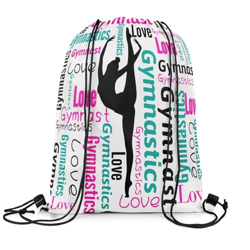 Castle Fairy Gymnastics Drawstring Backpack Gymnastics Lovers Sackpack for Beach Swimming Pool Cheerleading Draw String Bags Waterproof Sports Gym - color: Pink 8