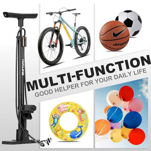Hycline Bike Floor Pump with Gauge: Full Size 43inch 160 PSI High Pressure Bicycle Pumps - Durable Air Pump Fits Presta & Schrader Valve - Inflator for Road MTB Tire, Ball, Balloon, Inflatables