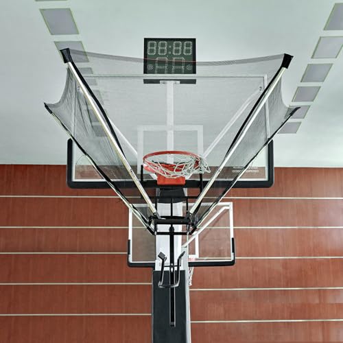Basketball Shot Trainer with 180° Rotating Return Chute, Basketball Rebounder Net Return System, Suspended Shooting Machine for Training