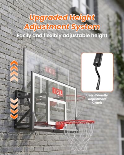 IGL In ground Basketball Hoops Outdoor, 10ft Height Adjustable Basketball Goal In ground with Shatterproof Backboard and Pro-Style Rim - size: 54 inch Backboard - Wall Mount
