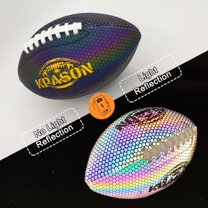 Football Holographic Bright Football Ball Peewee Size 3 / Youth Size 6/ Official Size 9, Reflective Glowing Composite Leather Footballs for Teens and Adults - color: Holo Black, size: Official Size 9