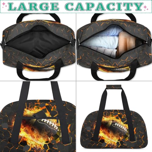 Kids Duffel Bag for Boys - Football Fire Sports Gym Bag Overnight Travel Weekender Bag Lightweight Carry On Sleepovers Bag for School Practice Gymnastics - color: Football