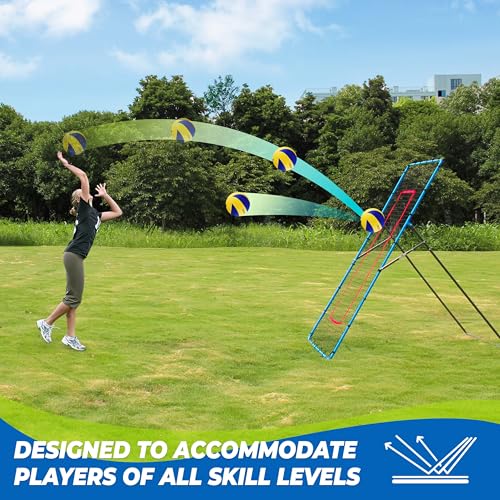 2-in-1 Volleyball Rebounder Net, Adjustable 7×4 ft to 4.5×4 ft Bounce Back Training Rebound Equipment with Angle Customization for Volleying, Bumping, Spiking Practice - color: Blue