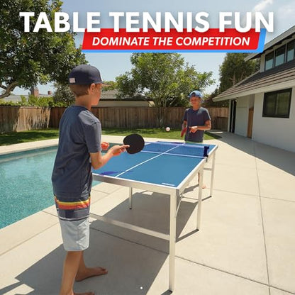 GoSports Mid-Size Table Tennis Game Set - Red or Blue - Indoor/Outdoor Portable Table Tennis Game with Net, 2 Table Tennis Paddles and 4 Balls - style: Blue Table