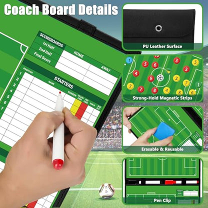 Magnetic Soccer Coaching Board – Portable Dry Erase Whiteboard with Fence Clip, Magnets & Carry Bag, Foldable Clipboard for Soccer Coaches & Players, Ideal Coach Gift - style: Soccer
