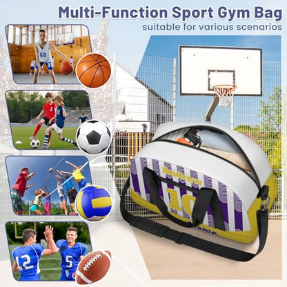 Basketball Soccer Gifts for Boys Girls - Custom Sports Duffle Bag, Personalized Name & Team Bag, Water-Resistant Gym Bag for Basketball, Soccer, Volleyball | Y-Purple Yellow - color: Y-Purple Yellow
