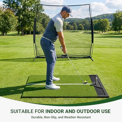 Large Golf Hitting Mat 5x4ft Indoor Outdoor Backyard, Thick Golf Practice Mat with Phone Slot & Ball Tray, Heavy Duty Artificial Turf Driving Range Golf Simulator Mat with Alignment Line - color: 5x4ft26mm