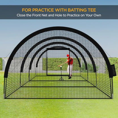 ZivPlay Baseball Batting Cage Net Batting Cages for Backyard Portable Pop Up Cage for Baseball and Softball with Pitching Machine Hole and Detachable Door (30ftx12ftx8ft) - size: 30ftx12ftx8ft