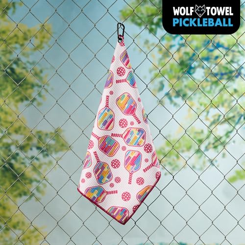 Wolf Golf Towels Pickleball Towel | Pickleball Gifts | Paddle and Balls | Sport Towel | Retirement Gift - color: Floating Paddles and Balls