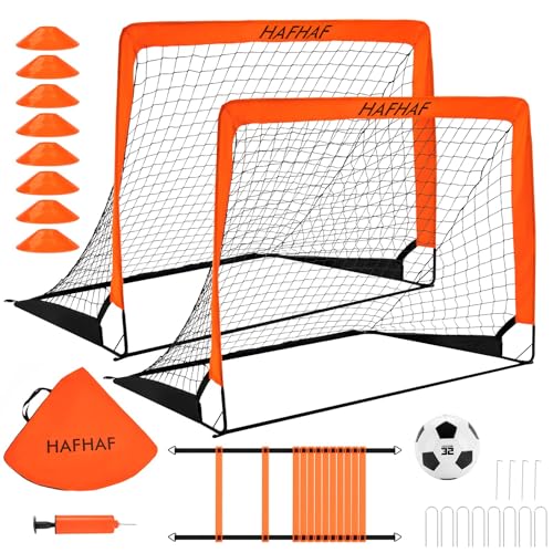 HAFHAF Soccer Goals, 4x3 ft Portable Kid Soccer Goals for Backyard with Ball, Ladder, and Cones Pop Up Soccer Net Soccer Set for Kids Age Youth and Toddler Games, Sports Outdoor Indoor - color: Orange