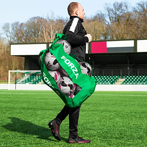 FORZA Premier Ball Carry Bag | Drawstring Soccer, Basketball, Netball & Volleyball Mesh Bag | 5 Color Options - Heavy Duty Equipment Holdall | 12 Ball Capacity - color: Green