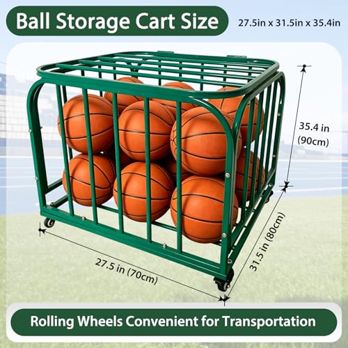 Ball Storage Cart, Basketball or Volleyball Storage Bin with Wheels, Durable Rolling Exercise Ball Cart Holder, Basketball Holder Cage for Indoor and Outdoor, Gym, School, Club - size: ‎Hold 30 Balls-7 27.6 in*31.5 in*35.4"