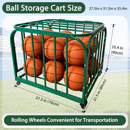 Ball Storage Cart, Basketball or Volleyball Storage Bin with Wheels, Durable Rolling Exercise Ball Cart Holder, Basketball Holder Cage for Indoor and Outdoor, Gym, School, Club - size: ‎Hold 30 Balls-7 27.6 in*31.5 in*35.4"