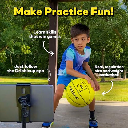 DribbleUp Smart Basketball Starter Pack – At-Home Basketball Training System for Kids & Teens with App-Based Virtual Coach, Real-Time Feedback | Dribble Up Premium Composite Leather, Indoor/Outdoor