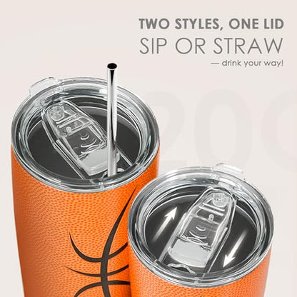 Basketball Tumbler 20oz Stainless Steel Insulated, Travel Coffee Cup, Sport Tumblers Gifts for Basketball Lovers, Men Women, Coach, Birthday, Christmas - color: Basketball