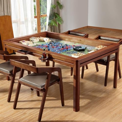 Solid Wood Board Game Table with Removable Table Top for 4–6 Players,Gaming Table and Dining Includes Play Mat and Detachable Cup Holders with 55" x 31" Play Area (Cherry) - color: Cherry