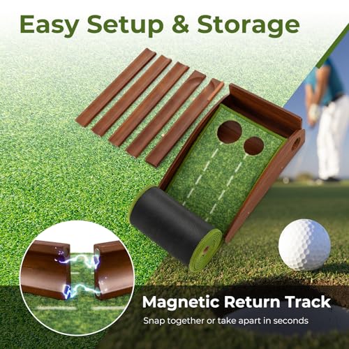 Goplus Golf Putting Mat, 10FT Putting Green Practice Training Aid with 2 Holes/3 Holes, Auto Ball Return, 3 Golf Balls, Training Mini Games for Indoor Outdoor Home Office Golfers Men Women - style: 2 Holes