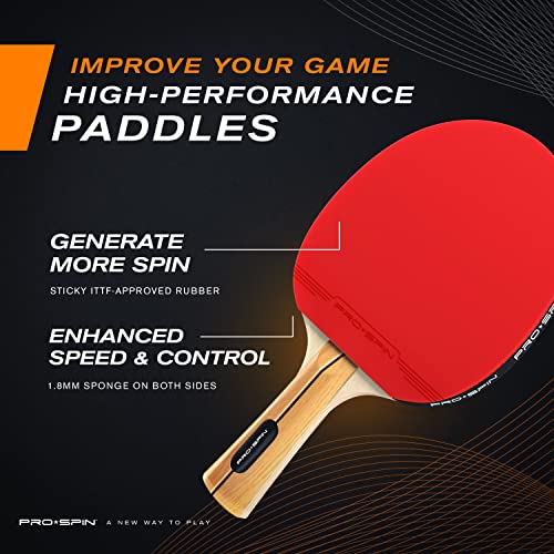 PRO-SPIN Ping Pong Paddles - High-Performance Set with Premium Table Tennis Rackets, 3-Star Ping Pong Balls, Compact Storage Case | Professional Quality Ping Pong Paddle Set | Indoor & Outdoor Games